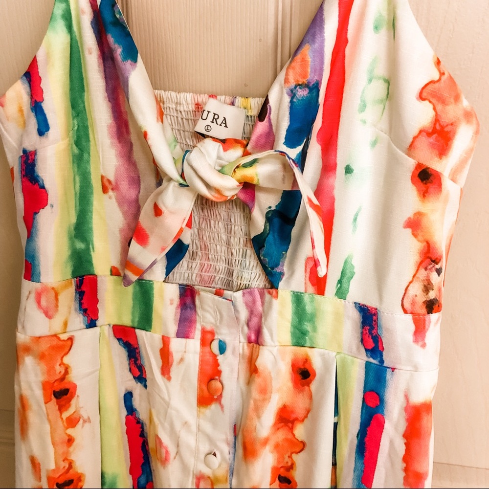 Multicolored Button Down Spaghetti Strap Dress (N… - image 2